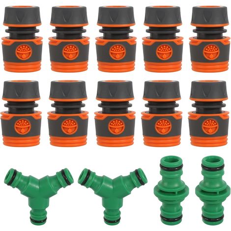 10 Pièces Raccords de Tuyau D'arrosage, 1/2" Kit de Raccord Tuyau D'arrosage avec 2 Y Raccord 2 Double Connecteur, Adaptateur Tuyau de Jardin pour Début et Fin de Tuyau