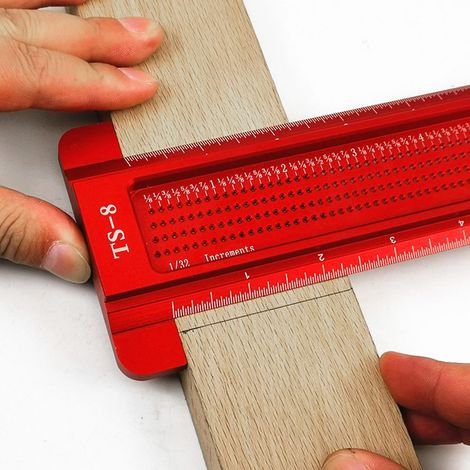 TS-8 Jauge de perçage pour le travail du bois, aluminium, outil de mesure en forme de T, mini-traceur pour raccords (rouge) (1/5)