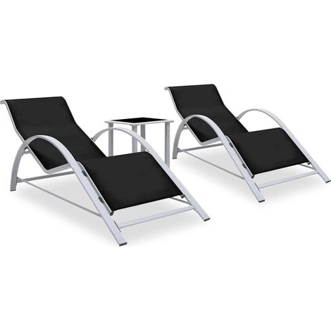 Lot de 2 Bains de soleil Chaises de jardin - Transat de jardin avec table Aluminium Noir BV717018 - BonneVie (1/5)