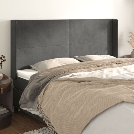 vidaXL Cabecero con orejas de terciopelo gris oscuro 183x16x118/128 cm (1/5)