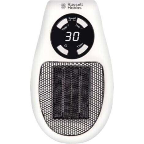 RHPH2001 Heater with Ceramic Plug-in Heater, 500 W, Adjustable Thermostat, 12-Hour Timer and LED Display, 2 Fan Speeds, White