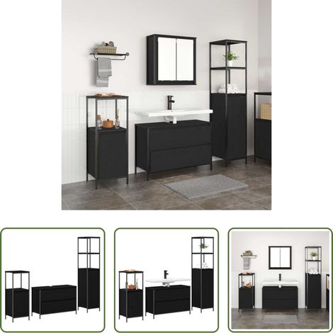 Badezimmerorganisation - Badezimmermöbel-Set 3 pcs Schwarz Eichen-Optik Holzwerkstoff (1/5)