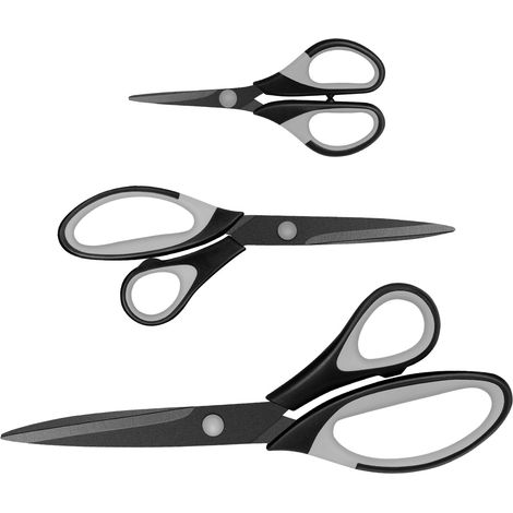 Lot de 3 paires de ciseaux à revêtement titane,poignée ergonomique souple,multifonctions - Usage familial,bureau,école - Coloris noir et gris