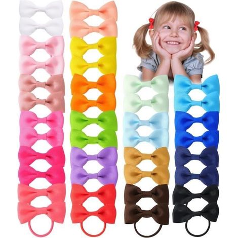 40PCS Noeud Cheveux Fille, 20 Couleurs Cheveux Arcs pour Tout-petits, Avec Ruban Gros-grain, Élastiques pour Cheveux pour Filles (1/4)