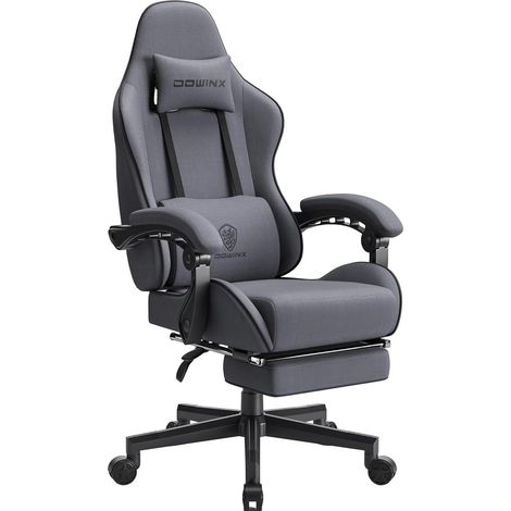 Dowinx Gaming Stuhl Bürostuhl mit Fußstütze Lendenkissen Kopfstütze Grau (1/5)