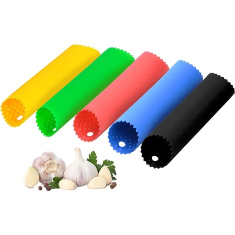 Lot de 5 éplucheurs d'ail, éplucheurs d'ail en Silicone Rouleaux à l'ail, éplucheurs de légumes Ustensiles de Cuisine (Rouge, Jaune, Vert, Bleu, Noir) (1/5)