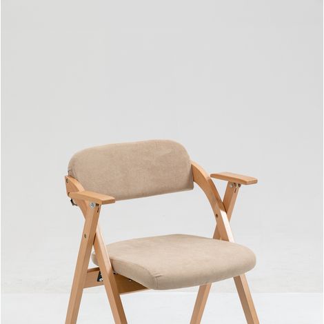 Lot de 2 chaises pliantes en bois avec accoudoirs, siège rembourré déhoussable, empilables, kaki, pour salle à manger et invités CHICFURN (1/5)