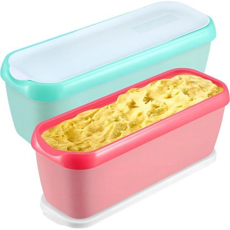 Ensemble de 2 récipients à glace, bac à glace de 1,5 litre, seau à glace réutilisable fait maison avec récipients empilables pour yaourt, sorbet et gelato (1/4)