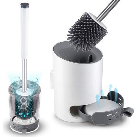 Brosse WC Murale avec Support Blanc, Brosse en Silicone, avec Coussin en Terre de Diatomée, Pince à Épiler (1/5)