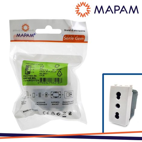 PRESA BIVALENTE (16A-250V) T2-GEM 618B BIANCO IN BLISTER