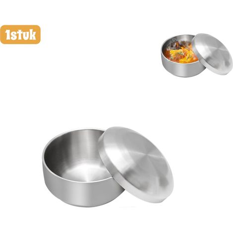 Bol mélangeur en acier inoxydable 304 avec couvercle 11,5 cm à double paroi pour soupe riz et usage quotidien argenté (1/5)