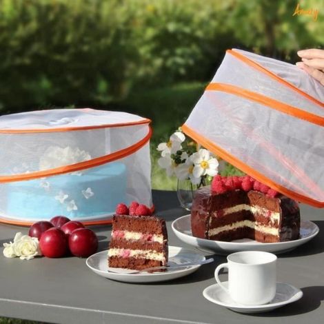 Cloche Alimentaire en Tissu (Lot de 3) - - Cloche de Service - Blanc - Orange (1/3)