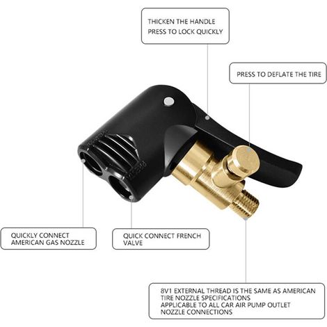 Ugello per pompa portatile in ottone per pneumatici auto gonfiabili, connettore per valvola di gonfiaggio, adattatore a clip, valvola per mozzo pneumatico auto