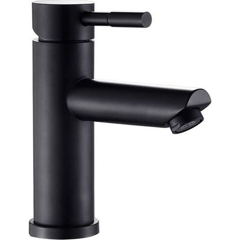 Robinet Salle Bain noir Mitigeur lavabo corp en Acier inoxydable pour vasque lave main bec ronde Eau chaud et froid réglable (1/5)