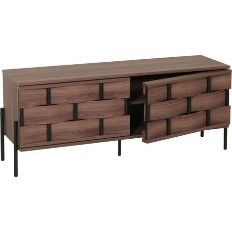 TV-Rack HHG-608, Fernsehtisch Lowboard TV-Schrank Kommode, Staufächer, 3D-Flecht-Design Push-to-open Türen 120cm, braun (1/5)
