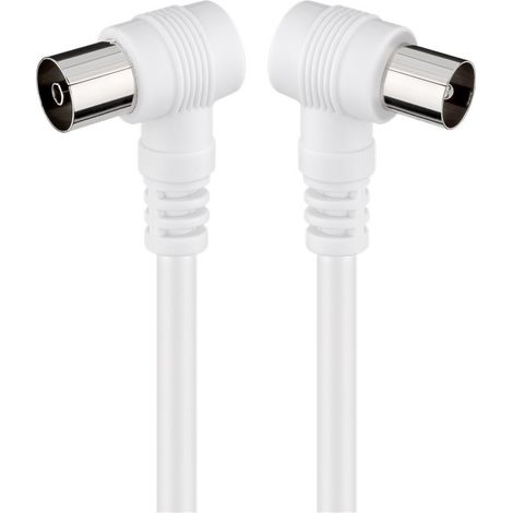 Goobay 11524 - Cable coaxial de 10 m/Macho y Hembra/Conector antena TV/Angulo 90 grado/Blanco (1/2)