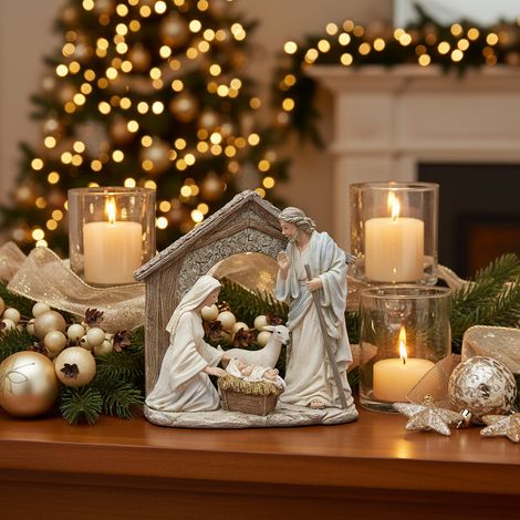 Natale Decoro Natività H.30 L.31 L.13 Bianco Blu EDG (1/3)