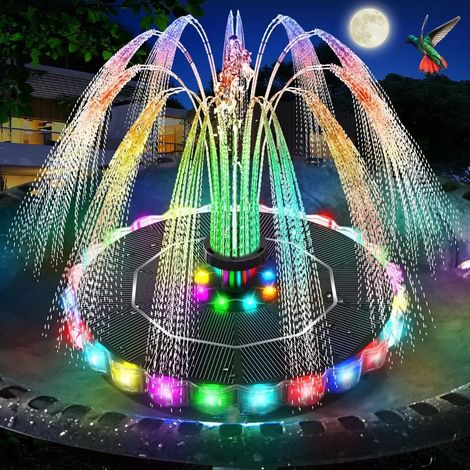 Fontaine à eau pour oiseaux de 3,5 W avec anneau lumineux LED coloré, batterie de 2000 mAh, 7 buses et 4 mélangeurs. (1/5)