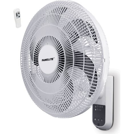 Fanelite - Ventilateur mural W1670-RPG - Blanc - Hélice 40 cm - 3 vitesses - Avec télécommande - Grille et hélice plastiques - Oscillant ou fixe