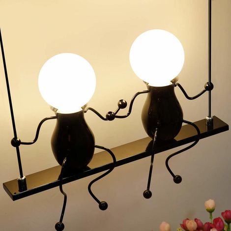 Kreatives Wandleuchte, Industriell Einfache Humanoid Wand Lampe Schwingen Form Lampe E27 Doppelt Cartoon für Wohnzimmer Schlafzimmer Schwarz