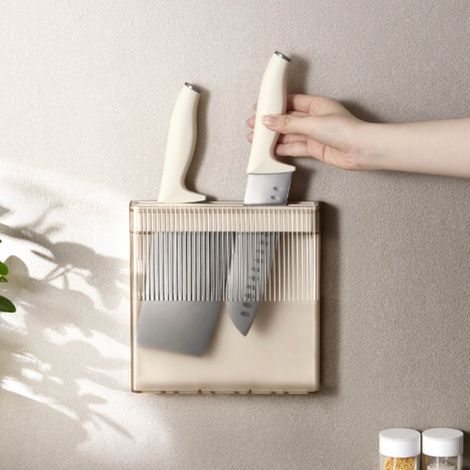 Porte-couteaux mural haut de gamme pour ustensiles de cuisine, sans perçage, support de rangement multifonctionnel, usage domestique, couleur café. (1/5)