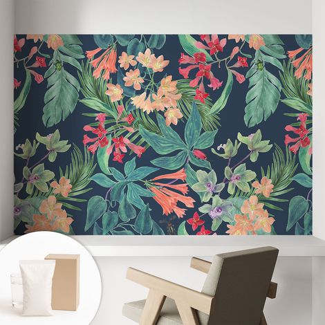 Papier peint intissé mural avec imprimé motifs uniques apparence moderne - Colle incluse gratuite Fleurs tropicales 104x70 cm (1/5)