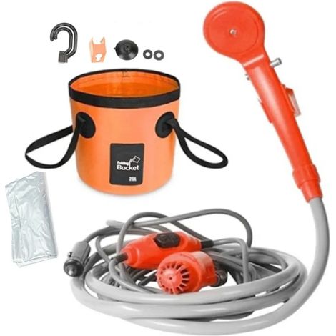 (Orange avec sac) Douche portable de camping, randonnée et voyage, allume-cigare 12 V, douche extérieure pour arrosage des plantes, nettoyage de voiture et bain d'animaux. Pompe (1/4)