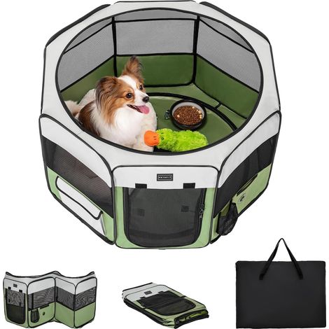 1 Enclos Pliable, Système Pop-up, Fond Étanche, Filet Zip, Chiens Chats Lapins