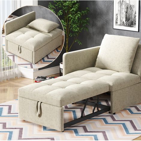 Sofá cama convertible con respaldo ajustable beige OKMYHOME (1/5)