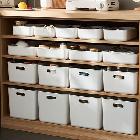 8er-Set Aufbewahrungsboxen mit 4 Deckeln, Kunststoff-Aufbewahrungskorb mit Griffen, multifunktionale Aufbewahrungsboxen für Küche, Büro, Kleiderschrank, Badezimmer, Spielzeug (1/4)