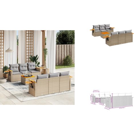 7-tlg. Garten-Sofagarnitur mit Kissen Beige Poly Rattan - Gartenmöbel Set - PE-Rattan Möbel - Outdoor Sofa - Lounge Set - Esszimmergarnitur (1/3)
