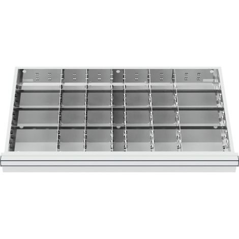 Compartimentage de tiroir STIER, séparations en métal, BLH 100/125 mm, dimensions intérieures 800x450 mm, 28 casiers