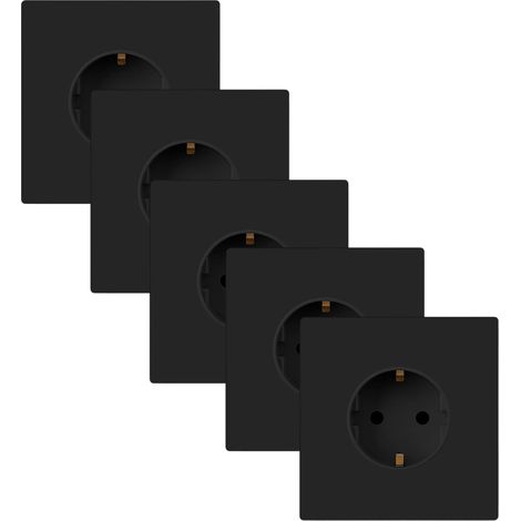 Prise électrique Simple - Cadre En Verre Noir - Installation Murale Intérieure - Lot De 5 Pièces (1/5)