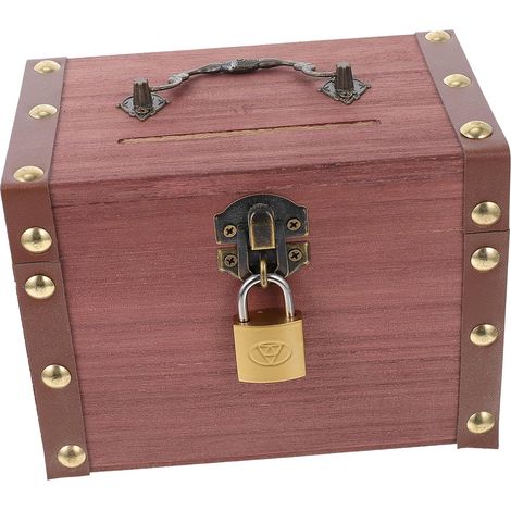 Boite de Rangement Bois avec Tirelire Design Retro Coffret pour Bijoux et Pieces Organiseur Compact pour Chambre et Coiffeuse (1/5)