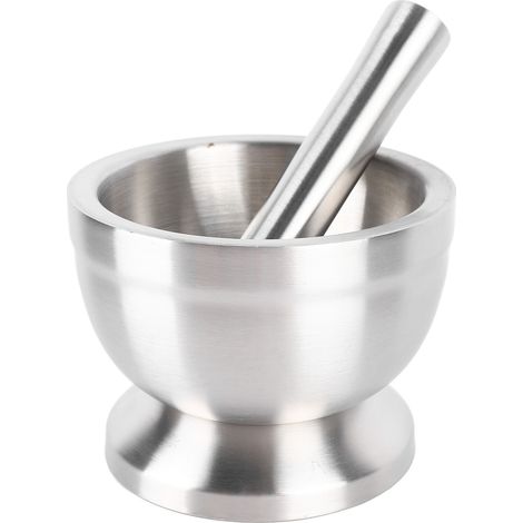 Mortier et pilon en acier inoxydable 18/8 avec couvercle en silicone, base antidérapante, mortier à ail de qualité alimentaire pour noix et herbes, grand couvercle en silicone, compartimenté (1/4)