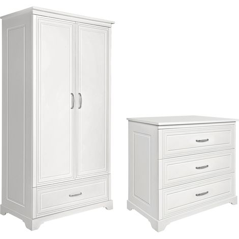 Commode 3 tiroirs et armoire 2 portes Novelies Melody Blanc (1/5)