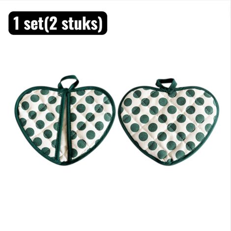 lot (2 pièces) - Gants de cuisine - Set de gants de four - Gants de cuisine épais et rembourrés avec motif cœur - Verts (1/5)