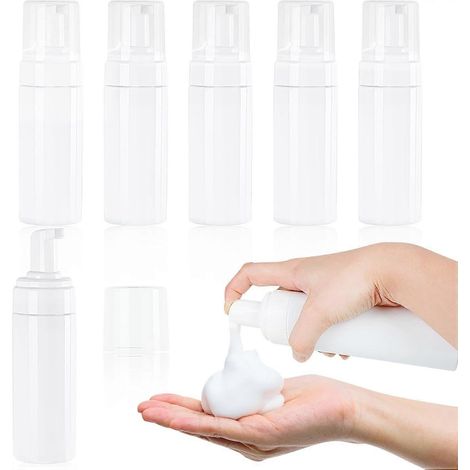 Flacon pompe à mousse 150 ml/5 oz vide en plastique, distributeur de mousse, grand format, rechargeable, idéal pour les voyages, pour shampoing, gel douche, savon moussant pour les mains. (1/5)