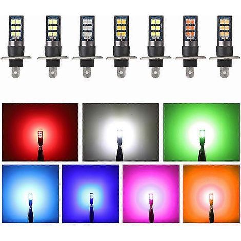 2 ampoules LED H1 H3 880 Canbus 3030 12SMD 12V pour feux de brouillard, 7 couleurs, 7 couleurs, 12 ...