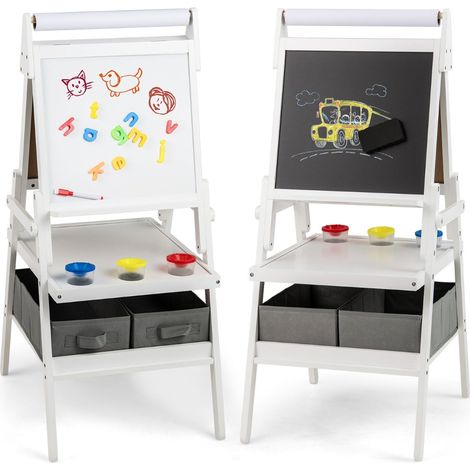 Cavalletto per bambini 3 in 1 54 x 46 x 101,5 cm con pratico contenitore e design educativo in MDF bianco 200011419