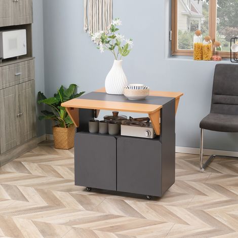 Platzsparender Klapptisch für bis zu 4 Personen mit 4 Rollen, verstecktem Regal und Schrank mit Türen, 70 x 83 x 75 cm, Gelb und Grau