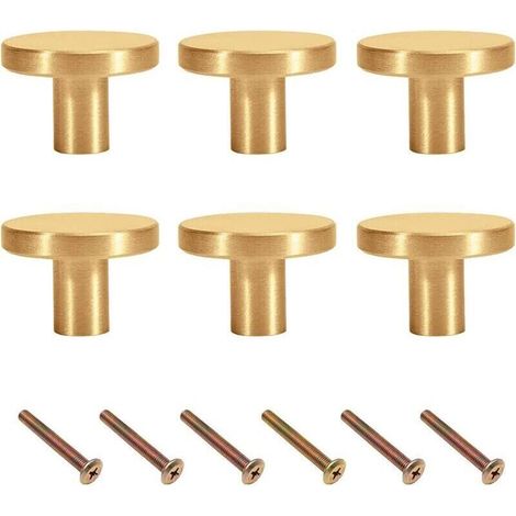 Bouton Poignée Dorée 6Pcs Bouton de Meuble Doré Bouton Poignée Laiton Bouton Poignée or Monotrou Poignée Dorée pour Cuisine placards tiroir commodes armoire(20x20mm Laiton）