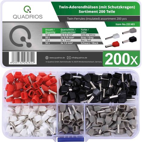 Quadrios 22C483 Aderendhülsen-Sortiment 0.5 mm², 0.75 mm², 1.0 mm², 1.5 mm² Teilisoliert 200 St. (1/5)