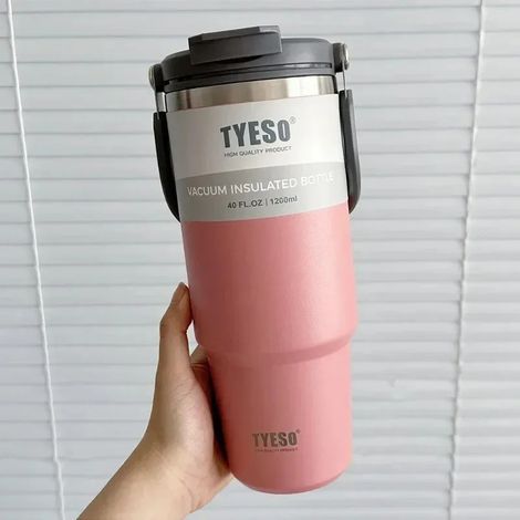 Mug isotherme en acier inoxydable (rose, 600 ml), double paroi isolante pour boissons chaudes et froides, idéal pour la voiture et les voyages. (1/3)