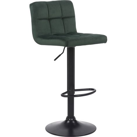 Taburete de bar de terciopelo verde con patas de metal negro asiento acolchado reposapiés giratorio TDB10177