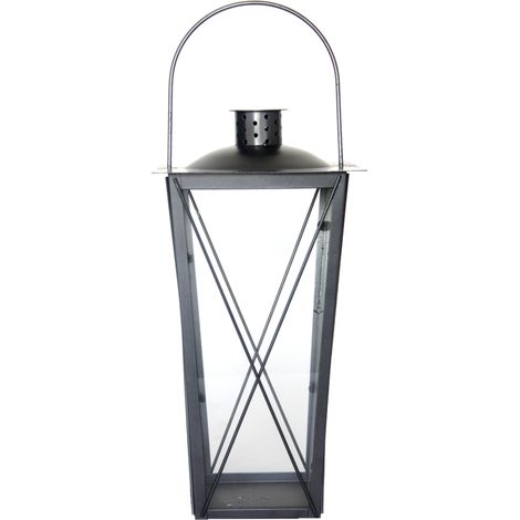 Lanterne conique XL en fer - Argenté - H 46,5 cm - Livraison gratuite