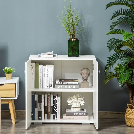 HOMCOM Wohnzimmer-Sideboard mit 2 Türen, Beistellschrank mit 2 Einlegeböden für Bücher, Kleidung und Spielzeug, moderner Stil, 70 x 39 x 70 cm, Weiß
