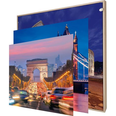 Cadre photo LED aspect bois 3 changements de cadre photo thème ville européenne, sans cadre, 50 x 50 cm, 27 LED, motifs interchangeables avec impression directe UV (1/5)