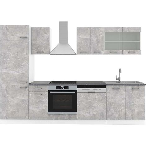 Küchenzeile R-Line, Beton/Weiß, 300 cm , AP Anthrazit, Vicco (1/5)