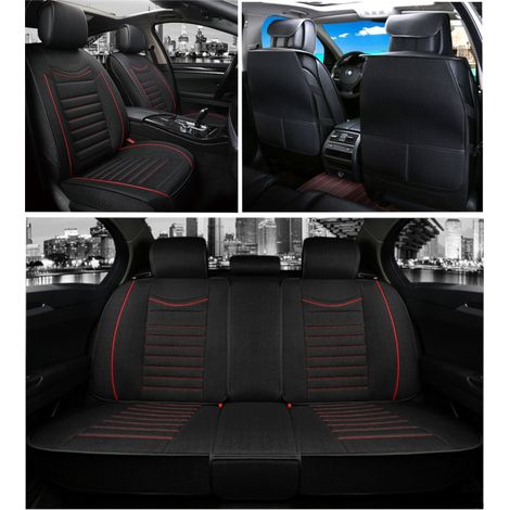 Housses de sièges auto universelles en textile noir avec surpiqûre rouge